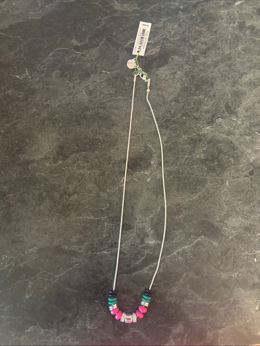 Vera Bradley Silver Beaded Necklace with Pink and Teal Beads